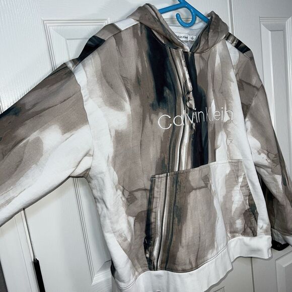 Calvin Klein Relaxed Fit Unisex Marble Pullover Hoodie Multicolor Size M - Picture 2 of 6